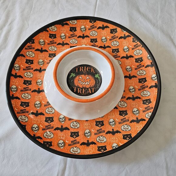 Certified International Halloween Trick Or Treat Chip & Dip Plate 15" - Picture 1 of 3